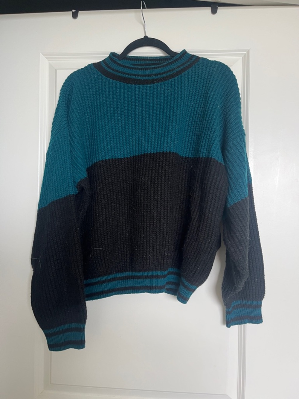 Teal and Black Colorblock Knit Sweater